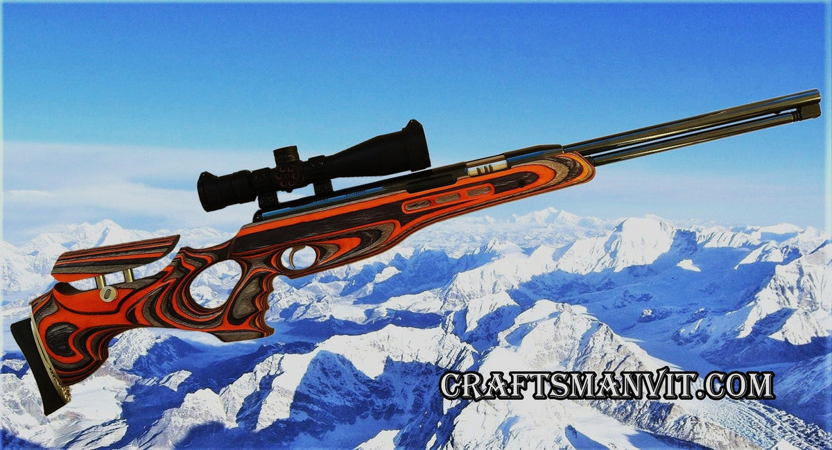 Custom stock for Air Arms TX(HC)200 FT design "zebra orange" laminate + cheek riser and pad