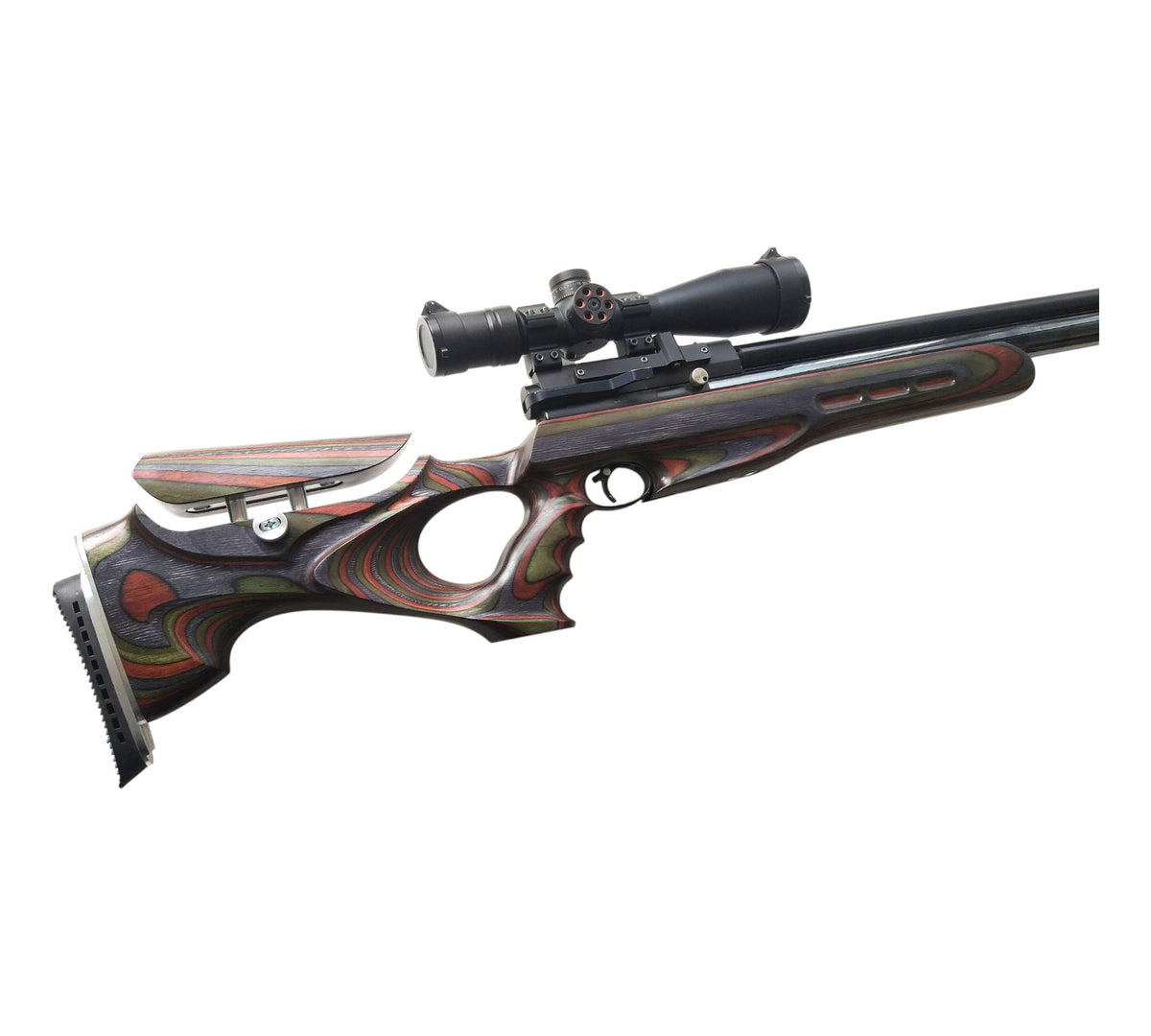 Air Arms S400 & S500 series custom stock featuring FT design with forest camo pattern and mounted scope.