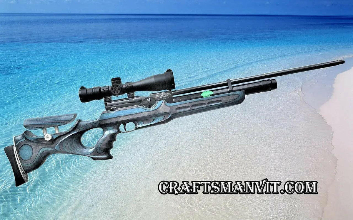 Weihrauch HW100 custom stock FT design ocean grey with premium laminated wood by CRAFTSMAN VIT
