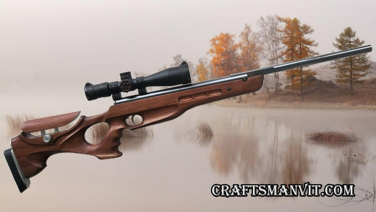 Weihrauch HW95 & HW98 custom stock FT design walnut air rifle with scope, premium walnut finish, outdoor scenery.