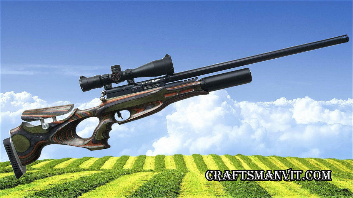 Custom stock for BSA R10 SE "forest camo" laminate + cheek riser and pad.