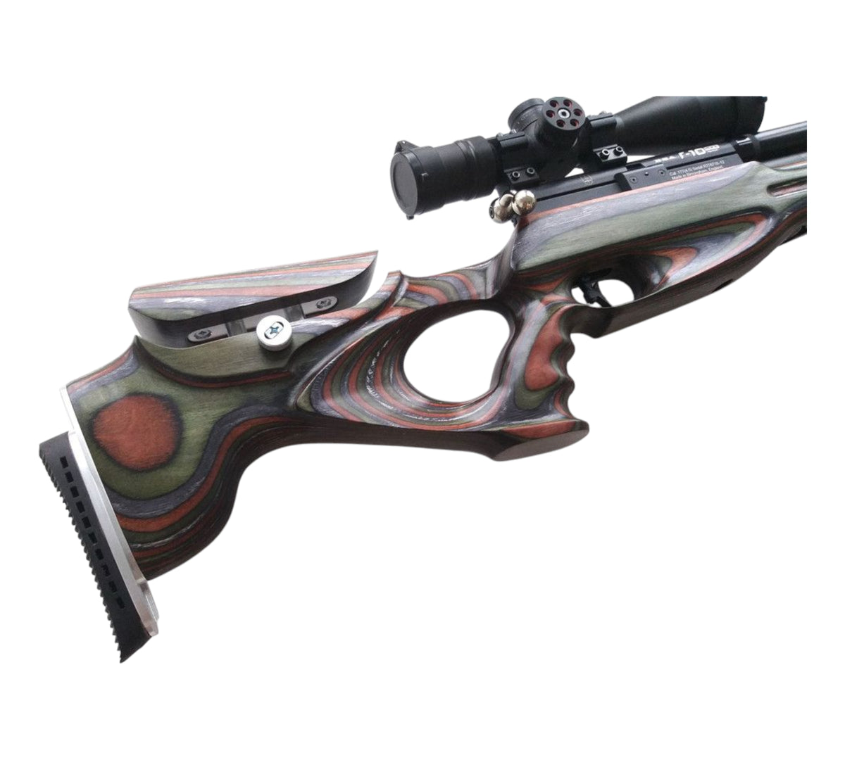 Custom stock for BSA R10 SE "forest camo" laminate + cheek riser and pad