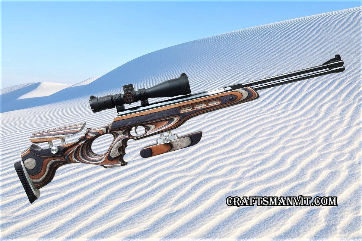 Custom stock for Weihrauch HW77,97-77K,97K FT edition "mountain camo" laminate + hamster,cheek riser and pad