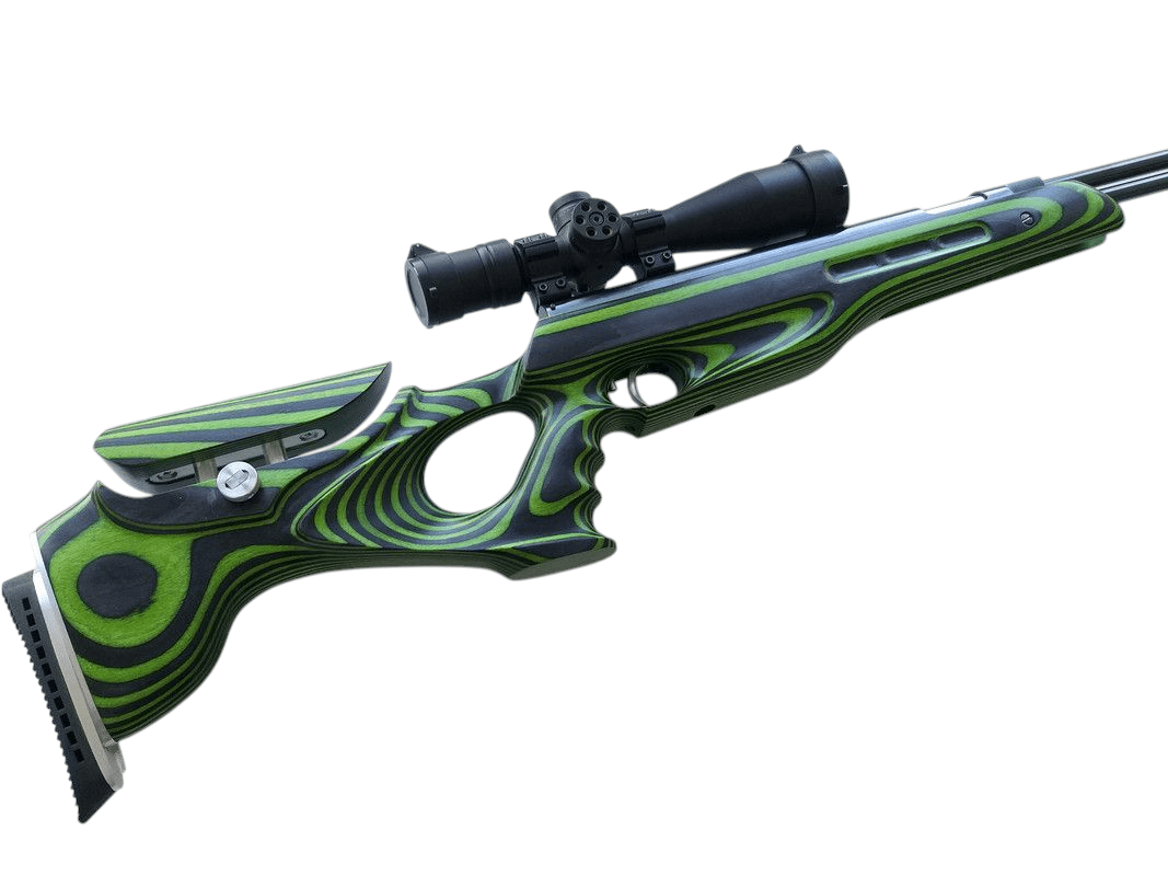 Custom stock for Weihrauch HW77,97-77K,97K FT design "mamba green" laminate + cheek riser and pad