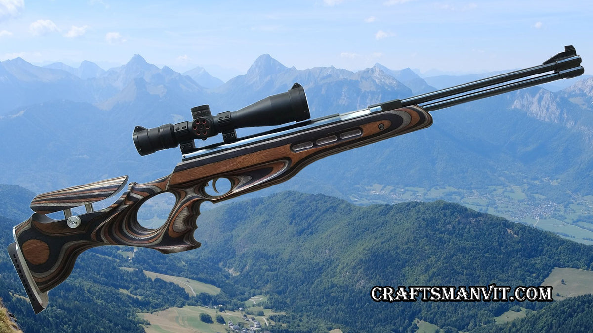 Custom stock for Weihrauch HW77,97-77K,97K FT design "mountain camo" laminate + cheek riser & pad