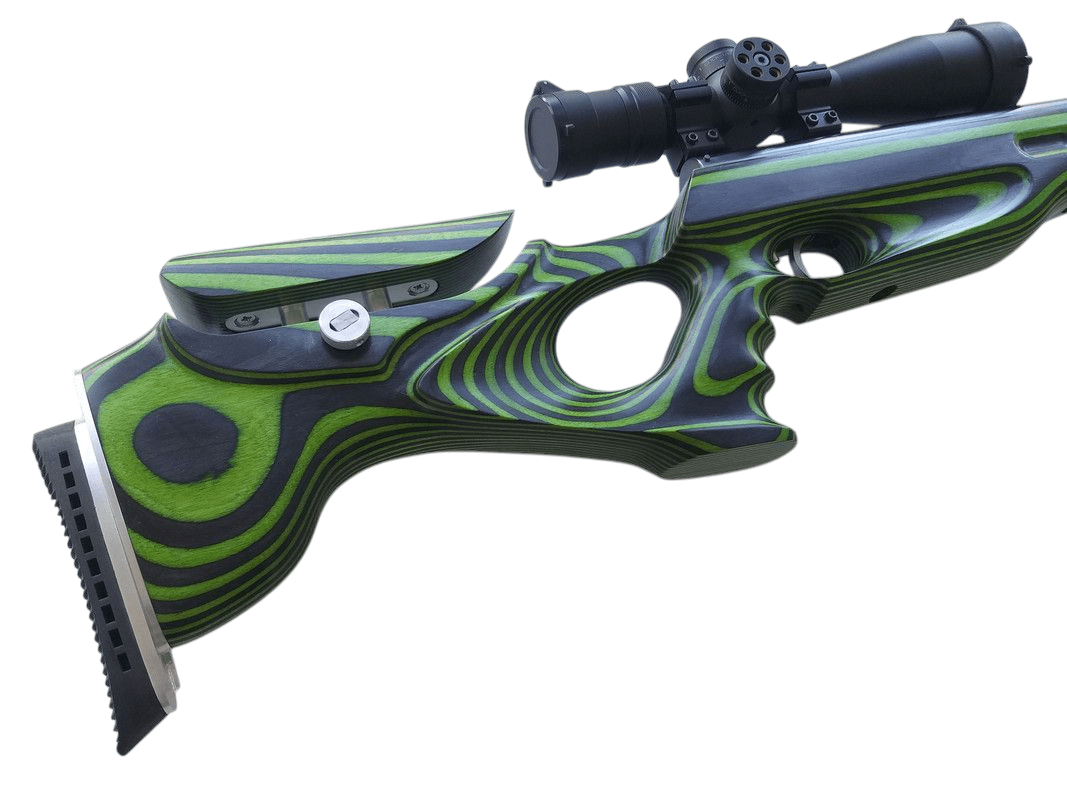 Custom stock for Weihrauch HW77,97-77K,97K FT design "mamba green" laminate + cheek riser and pad