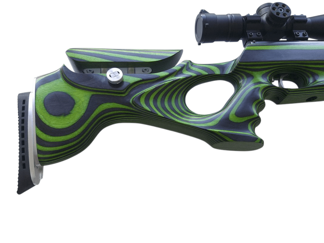 Custom stock for Weihrauch HW77,97-77K,97K FT design "mamba green" laminate + cheek riser and pad