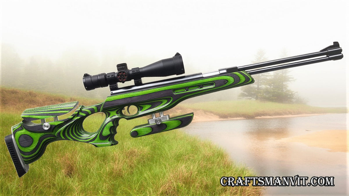 Custom stock for Weihrauch HW77,97-77K,97K FT edition "mamba green" laminate + hamster,cheek riser and pad