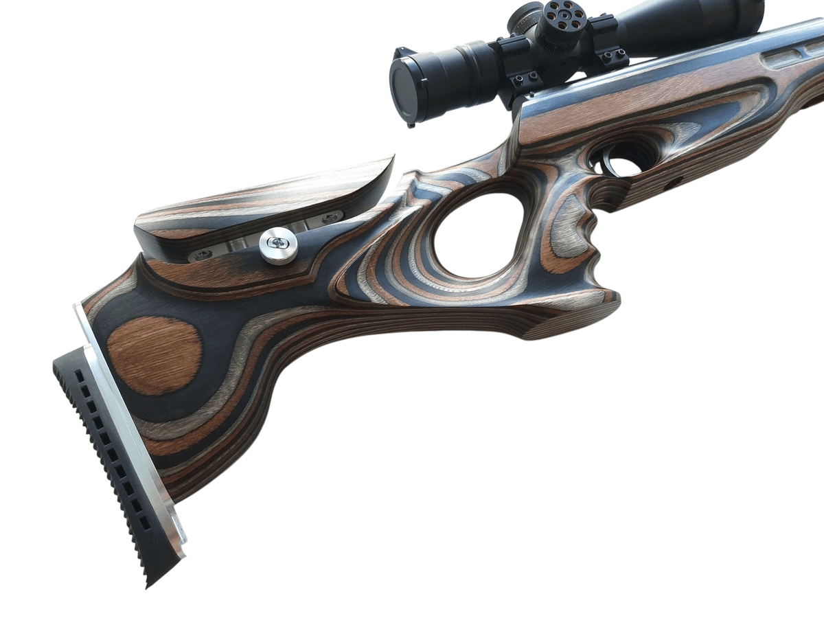 Custom stock for Weihrauch HW77,97-77K,97K FT design "mountain camo" laminate + cheek riser & pad