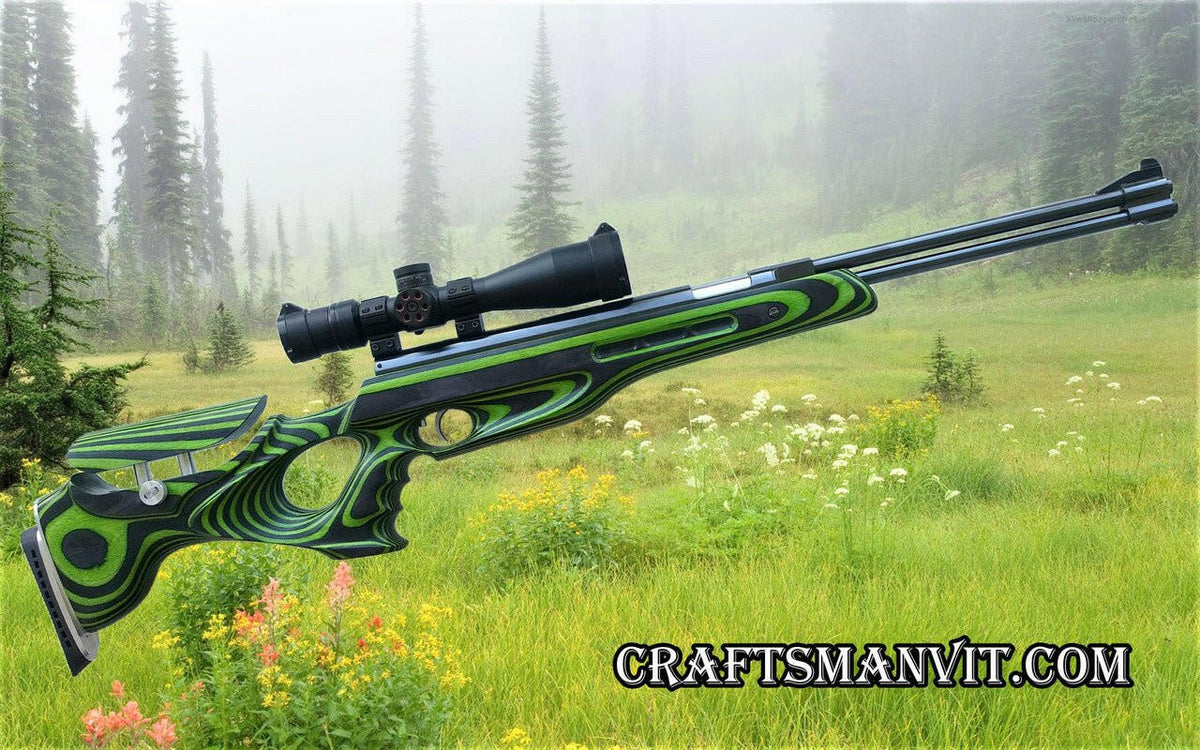 Custom stock for Weihrauch HW77,97-77K,97K FT design "mamba green" laminate + cheek riser and pad